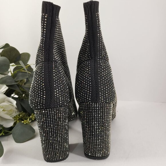 Black & Gold Rhinestone Sock Boots - Womens High Heel Stretch Ankle Boots 8.5 M - Picture 9 of 12